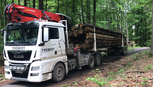 Long timber transport with semi trailer